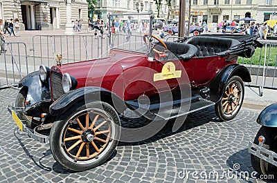 Retro car close-up on display outdoors in Lvov