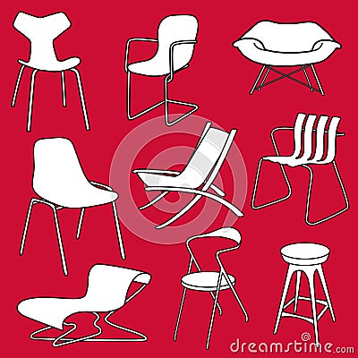 Retro chairs furniture on red