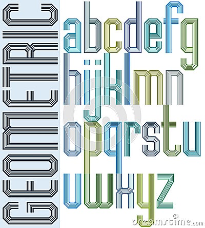 Retro colorful font with repeated lines, geometric poster letter