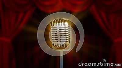 Retro microphone and red curtains