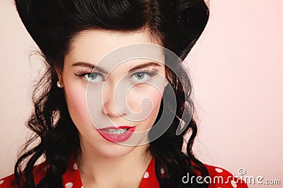 Retro. Portrait of woman girl with pinup hairstyle