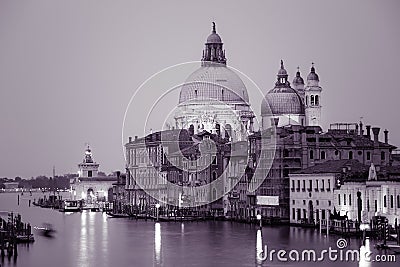 Retro style image of Grand canal after sunset