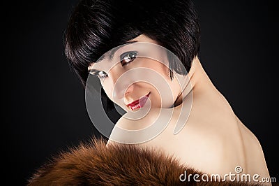 Retro woman with fur