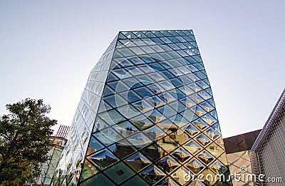 Rhomboid-grid glass building