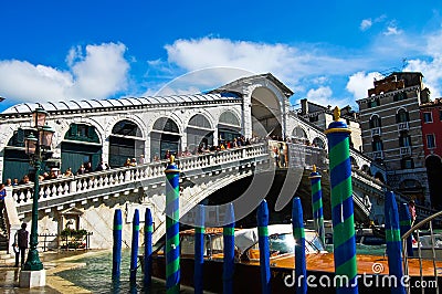 Rialto bridge with blue sky in Venice, Italy