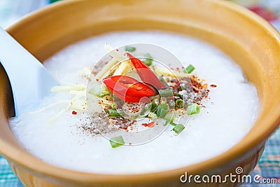 Rice porridge in ceramic bowl