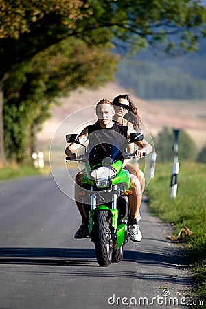 Riding the motorcycle