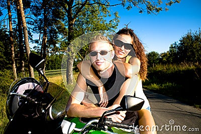 Riding the motorcycle