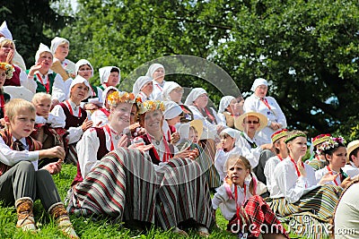 RIGA, LATVIA - JULY 06: People in national costumes at the Latvi