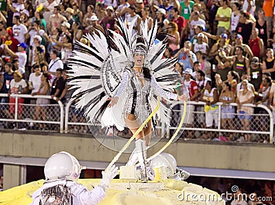 RIO DE JANEIRO - FEBRUARY 11: Samba dancer in costume singing an