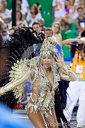 RIO DE JANEIRO - FEBRUARY 11: Samba dancer in costume singing an