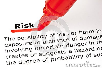 Definition of the word Risk, underlined with red marker.