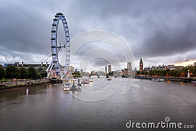 River Thames, Westminster Palace and London Skyline in the Eveni
