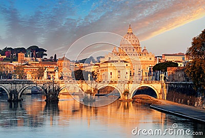 River Tiber, Ponte Sant Angelo and St. Peter s Basilica