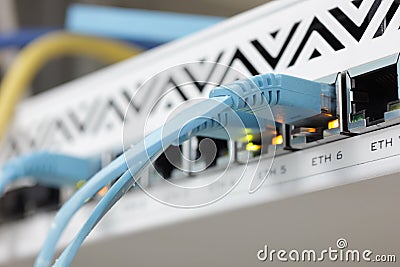 RJ45 Lan cable connected to switch.