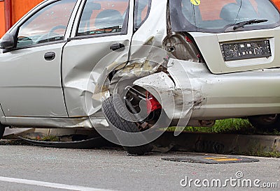 Road accident with a crashed car