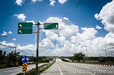 Road with sign pole and blue sky