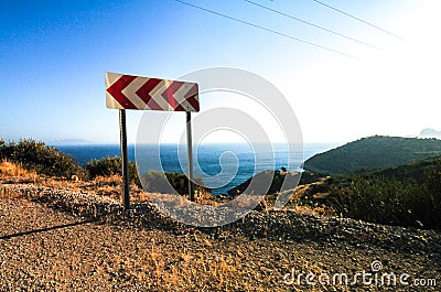 Road sign Turn left on Coast of Turkey