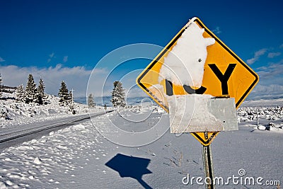 Road sign in winter