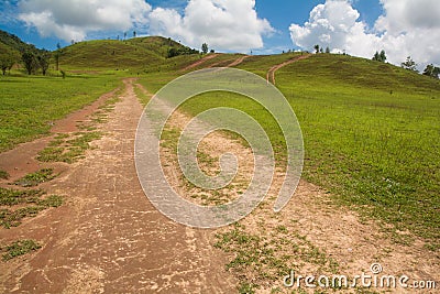 The Road to Mountain in Countryside with Clear Sky