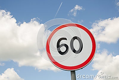 Road traffic round sign limiting speed on blue sky