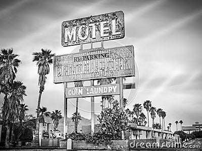 Roadside motel sign - decayed iconic desert Southwest USA