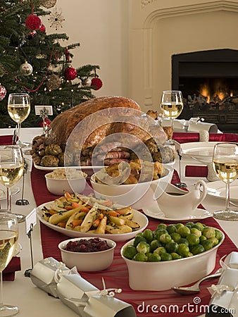 Roast Turkey Christmas Dinner Royalty Free Stock Images - Image: 5606979