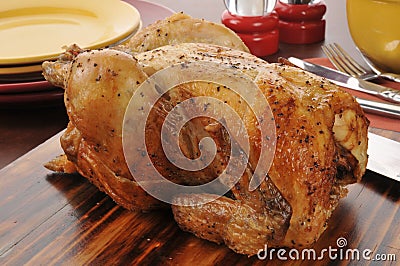 Roasted chicken on a cutting board