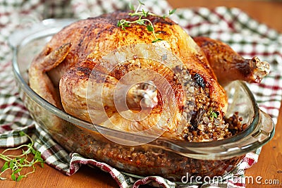 Roasted chicken stuffed with buckwheat