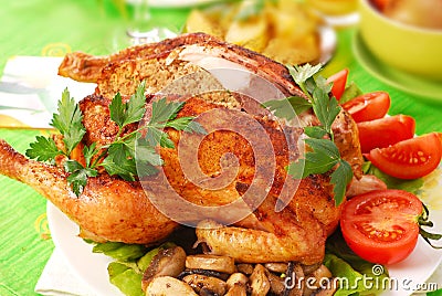 Roasted chicken stuffed with liver