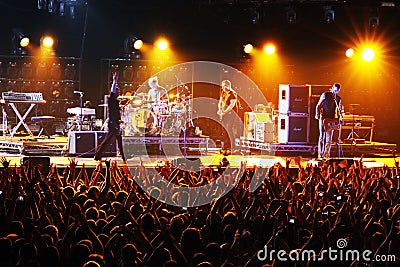 Rock band Placebo and Brian Molko in concert at Sport Palace on Saturday, September 22, 2012 in Minsk, Belarus