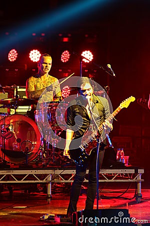 Rock band Placebo and Brian Molko in concert at Sport Palace on Saturday, September 22, 2012 in Minsk, Belarus