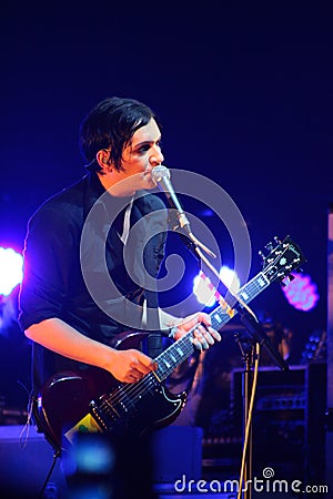 Rock band Placebo and Brian Molko in concert at Sport Palace on Saturday, September 22, 2012 in Minsk, Belarus