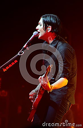 Rock band Placebo and Brian Molko in concert at Sport Palace on Saturday, September 22, 2012 in Minsk, Belarus