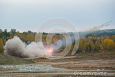 Rocket launch by TOS-1A system