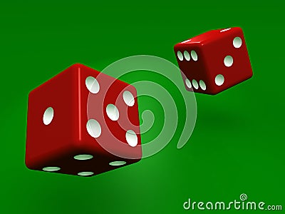 Rolling dice on green background