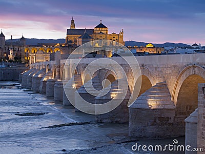 Roman bridge at sunset in Cordoba, Spain