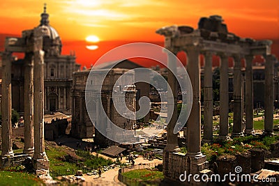 Roman Forum Ruins Rome Tilt Shift Sunset Sunrise