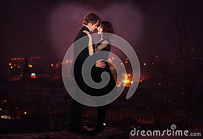 Romantic Couple on City Night Scene