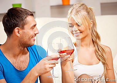 Romantic couple drinking wine