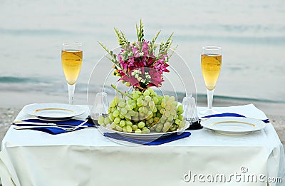 Romantic dinner on the sea beach