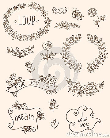 Romantic doodle elements