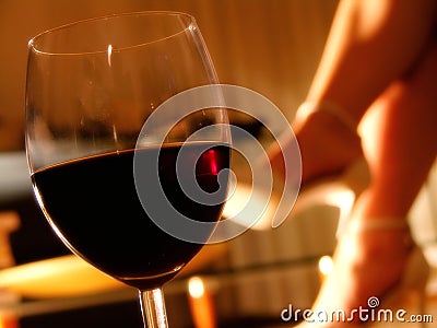 Romantic evening with a glass of wine