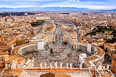 Rome, Italy. Famous Saint Peter s Square in Vatican and aerial v