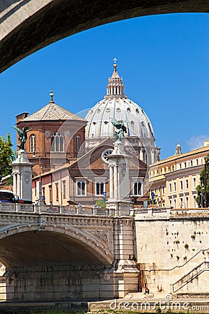 Rome. View of ancient buildings from under the Sant Angelo Bridge