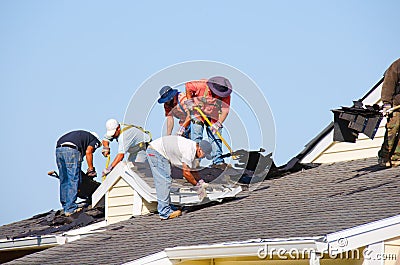 Roofing construction crew
