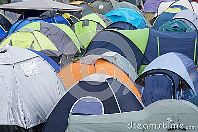 Roofs of the tents in music festival campsite