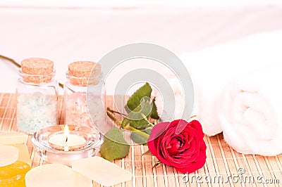 In room romantic spa concept with bath salts