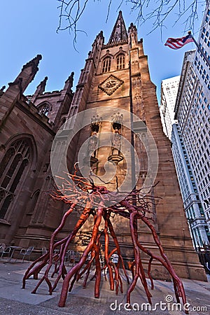 Root Sculpture and Trinity Church in New York City
