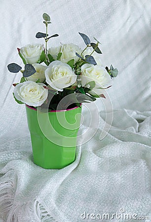 Rose bunch flower in green cup for decoration